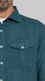 Camisa lino bolsillos verde oscuro